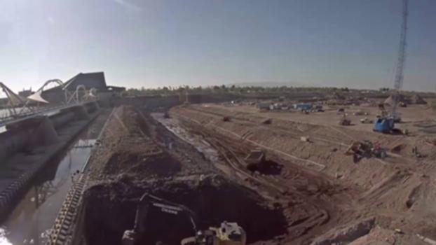 Tempe Town Lake Dam Construction Time- lapse April 2016:An oasis in the desert, Tempe Town Lake is one of the top tourist destinations in Arizona. In 2010, the 1-billion-gallon lake was drained when its rubber bladder dam failed. This time-lapse video shows the new dam’s construction progress from June 2014 to April 2016, designed by Gannett Fleming. When the dam is completed in early 2016, it will feature one of the largest steel gate systems of its kind in the world. 
Music: "Call to Adventure" by Kevin MacLeod (incompetech.com). 
Licensed under Creative Commons: By Attribution 3.0
http://creativecommons.org/licenses/by/3.0/.