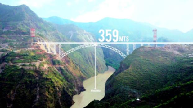 Chenab Bridge Film : The Chenab Bridge is an arch bridge under construction in Reasi district of Jammu and Kashmir, which spans the Chenab River between Bakkal and Kauri, . When completed, the bridge will be 1,315 m (4,314 ft) long, with a 480 m (1,570 ft) trussed arch span, 359 m (1,178 ft) above the river Chenab and a 650 m (2,130 ft) long viaduct on the Kauri side.
The Chenab Bridge will be the highest arch bridge in the world, and longest span for a BG rail line with arch span of 480 m (1,570 ft).