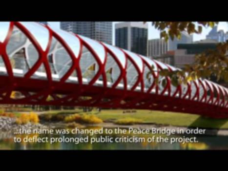 PROFILE: The Peace Bridge in Calgary, Alberta:http://www.journalofcommerce.com 
The Peace Bridge, a pedestrian and cycling bridge crossing the Bow River in Calgary, Alberta is both a bold project in terms of aesthetics and design and a magnet for controversy.
Originally named the Calatrava Bridge after Santiago Calatrava, the elite architect responsible for the design of the structure, it was renamed the Peace Bridge after continued criticism of many aspects of the ongoing project.
The project hit numerous delays, with completion originally set in 20120, then in 2011.
The lack of bidding and the use of a single source for the design and some of the building of the bridge also came under fire.
Public ire only intensified when it was found that segments delivered from Spain had not been welded properly, forcing extensive reworking.
But despite criticism, the bridge is also an ambitious, distinctive piece of urban artwork, with a unified tubular structure, distinctive red and white colors, and a glass roof.
Completion is currently estimated for early 2012.
JOC DIGITAL MEDIA