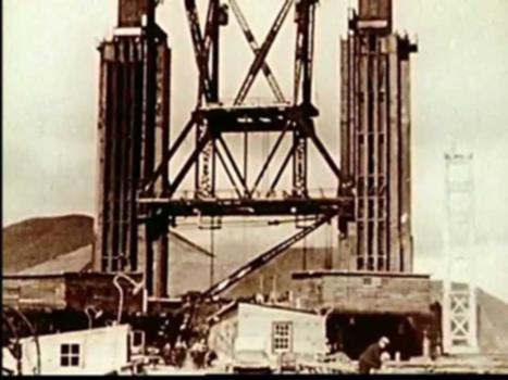 Building The Golden Gate Bridge:Click to subscribe! http://bit.ly/subAIRBOYD 
Great footage from 1930s of the construction of the Golden Gate Bridge in every phase of construction. 
Stock shots of completed bridge; informative narration; explanative illustrations illuminate bridges dimensions and other structural aspects of design. 
05:01:00:13 VS statue of Joseph Strauss, Chief Engineer of the Golden Gate Bridge in front of Golden Gate Bridge. 
05:02:22:26 Graphic illustration in red and white of San Francisco Bay area animated to highlight San Francisco, Marin and the Golden Gate passage. Narration explains necessity for the construction of the Golden Gate Bridge. 
05:02:59:10 Illustration animated to highlight dimensions of the Golden Gate Bridge. Center span tower to tower 4200 feet. Side-spans each 1125 feet. Roadway 250 above water. 
05:06:42:18 Pan up rendering of single Golden Gate Bridge Tower; arrows indicated dimension of tower. 
05:07:57:23 VS craning in large steel sections of the Golden Gate bridge off boat in San Francisco Bay. 
05:26:10:08 Pan down from north tower of Golden Gate Bridge to view down empty newly completed bridge; fade in spinning newspaper to CU San Francisco Chronicle headlines "100,000 Cross Span", "Gateway to An Empire", Pedestrians Jam Structure from Morning to Night."
05:26:24:29 VS Golden Gate Bridge inauguration and ceremonial first crossing.
Video Credit - Prelinger Archives - Bethlehem Steel AIRBOYD AvGeek