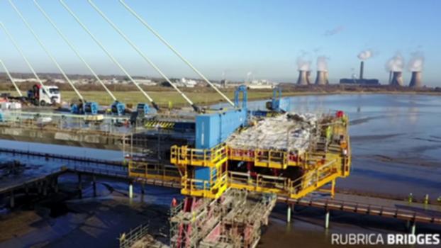 Wing and Traveler working in Mersey Gateway Bridge (Liverpool) by RUBRICA BRIDGES : 6 no Form Travellers and 2 no Wing Travellers for the approaches for the construction of a cable stay bridge