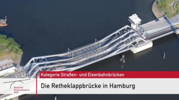 Nominiert zum Deutschen Brückenbaupreis 2020:Die Retheklappbrücke im Hamburger Hafen
Kategorie Straßen- und Eisenbahnbrücken