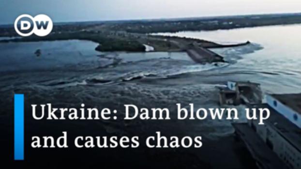 Dam blown up in Russian-occupied Ukraine causes widespread flooding | DW News:Ukraine and Russia are each accusing the other of destroying the Kakhovka dam, in the south of the country. Evacuations are underway. This comes as Ukraine says it's conducting offensive operations around the city of Bakhmut. 
 
Videos show water surging through a collapsed wall at the Nova Kakhovka dam in southern Ukraine. Local authorities have urged residents of villages downstream to evacuate. Ukraine's military accused Russia of blowing up the dam, while Russian officials and state media blamed Ukraine. The dam reservoir supplies water for drinking, agriculture, and for cooling the nearby Zaporizhzhia nuclear power plant.
Subscribe: https://www.youtube.com/user/deutschewelleenglish?sub_confirmation=1
For more news go to: http://www.dw.com/en/
Follow DW on social media:
►Facebook: https://www.facebook.com/deutschewellenews/
►Twitter: https://twitter.com/dwnews
►Instagram: https://www.instagram.com/dwnews
►Twitch: https://www.twitch.tv/dwnews_hangout
Für Videos in deutscher Sprache besuchen Sie: https://www.youtube.com/dwdeutsch
#dam #russia #novakakhovka