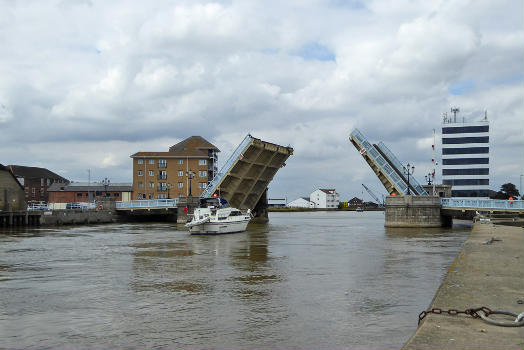 A view of the raised Haven Bridge from the South Quay in the town of Great Yarmouth, Norfolk