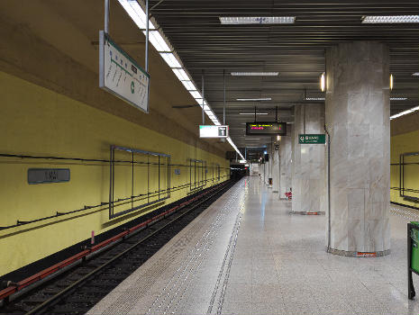 M4 line platform of 1 Mai metro station after the 2023 repainting, Bucharest, Romania.