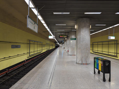 M4 line platform of 1 Mai metro station after the 2023 repainting, Bucharest, Romania.