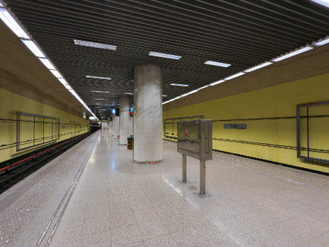 M4 line platform of 1 Mai metro station after the 2023 repainting, Bucharest, Romania.