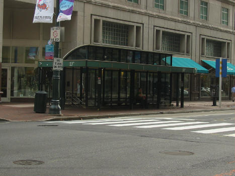 Market-Frankford Line Subway entrance on the Northeast corner of 13th and Market Streets, Philadelphia