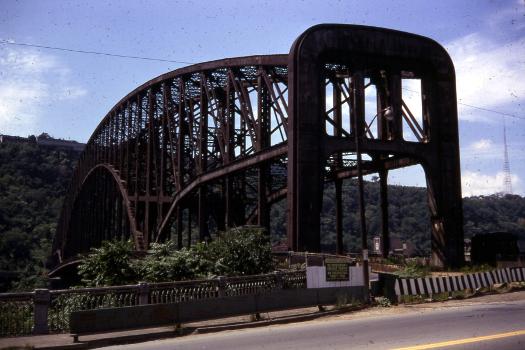 The northern portal of the closed to traffic Point Bridge over the Monongahela River in Pittsburgh