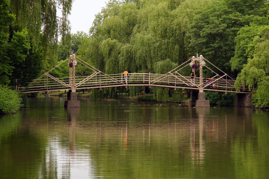 Footbridge over lake in Victoria Park, Kitchener.