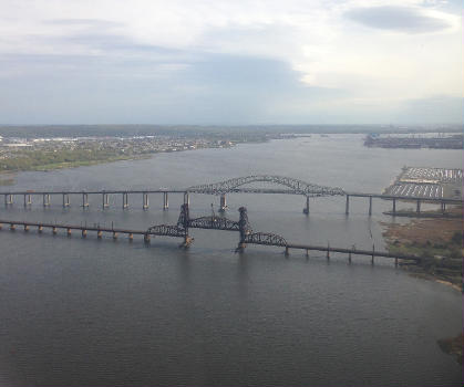 View of the Newark Bay Bridge from an airplane heading for Newark Airport-cropped