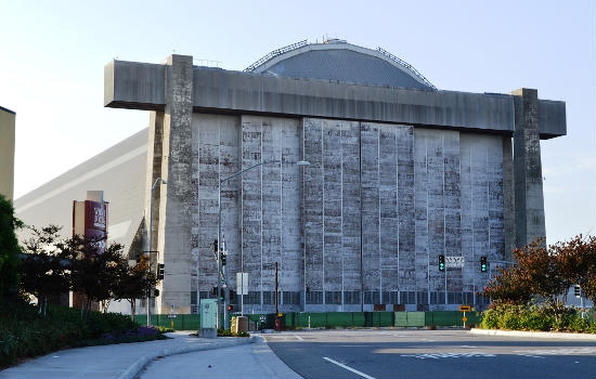 Lighter-than-Air Ship Hangar No. 2, also known as the South Hangar, as seen from Warner Avenue, with on my left. The street that runs in front of the hangar is Tustin Ranch Road.