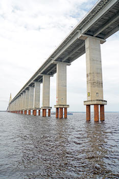 The Rio Negro Bridge is a cable-stayed bridge over the Rio Negro, 3,595 metres (11,795 ft) in length that links the cities of Manaus and Iranduba.