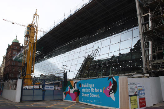 The new glass frontage of Glasgow's Queen Street station is starting to emerge.