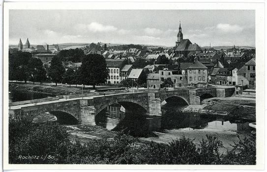 Rochlitz; Blick über die Muldenbrücke auf Rochlitz