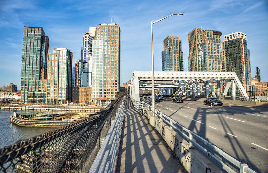 Newly built high rises and the 3rd Avenue Bridge over the Harlem River in Port Morris, The Bronx, New York