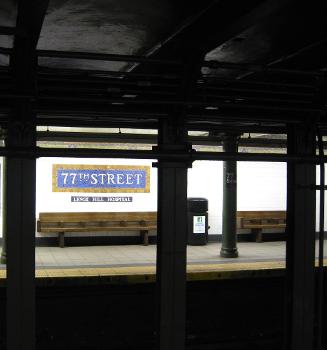 77th Street Subway Station (Lexington Avenue Line):Looking northwest across tracks at downtown platform of IRT station
