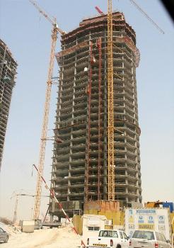 Construction of AU Tower, located in Jumeirah Lake Towers in Dubai, United Arab Emirates