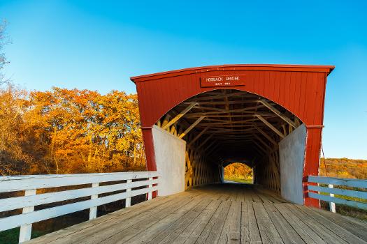 Fall twilight falls over the Hogback covered bridge