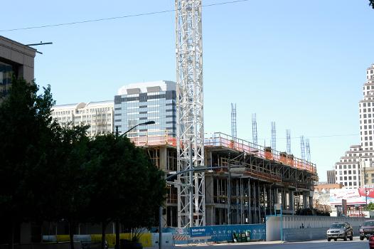 Construction of Austonian high-rise condominium in downtown Austin, Texas in May, 2008