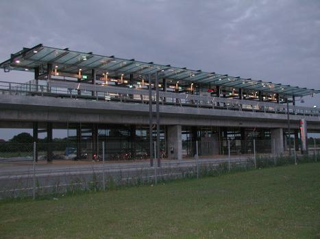Bella Center station, a Danish metro station located in Ørestad, Amager, Copenhagen next to Bella Center