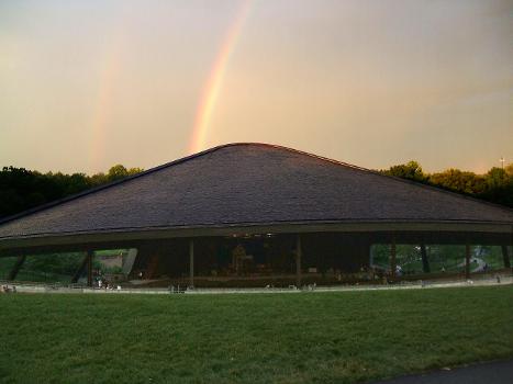 Blossom Music Center in Cuyahoga Falls, Ohio. There's ALMOST a triple rainbow in the background