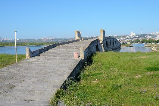 Büyükçekmece Bridge in Büyükçekmece district, Istanbul, Turkey built in 1568 by Mimar Sinan