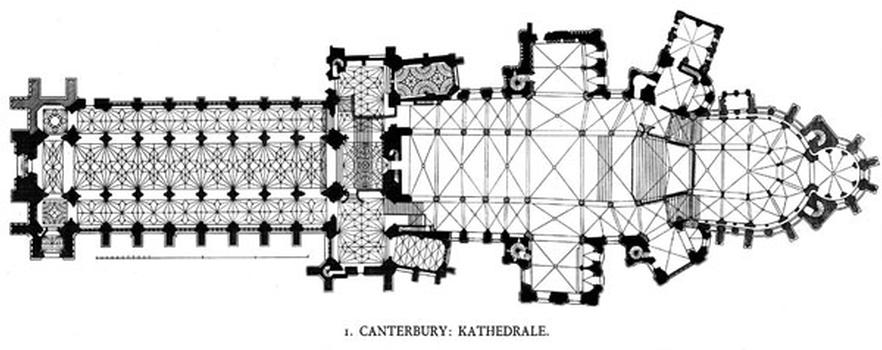 Canterbury Cathedral: Aufgrund ihres Alters ist dies Abbildung mit Vorsicht zu benutzen. Sie muss nicht dem neuesten Wissensstand oder dem aktuellen Zustand des abgebildeten Gebäudes entsprechen
