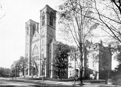The former Cathedral of St. Joseph on Farmington Avenue in Hartford, Connecticut : Built 1877-1892 to a design by architect Patrick C. Keely. Destroyed by a fire in 1956, other buildings demolished.