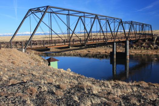 Costilla Crossing Bridge, Colorado:Listed on the National Register of Historic Places (by that name).
The Sangre de Cristos of southern Colorado and northern New Mexico behind the (aka) Lobatos bridge, taken from the west (Conejos County) side of the Rio Grande.