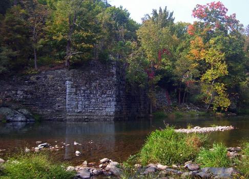 Remaining abutment from aqueduct carrying Delaware and Hudson Canal over Neversink River near Cuddebackville, New York