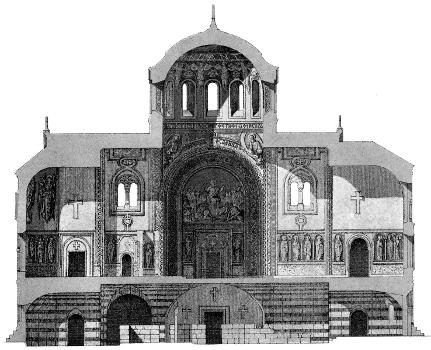 1859 design of Chersones Cathedral of St. Vladimir:East-west cutaway