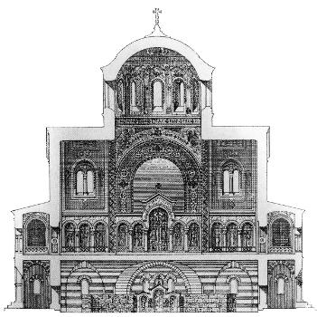 1859 design of Chersones Cathedral of St. Vladimir:North-South cutaway