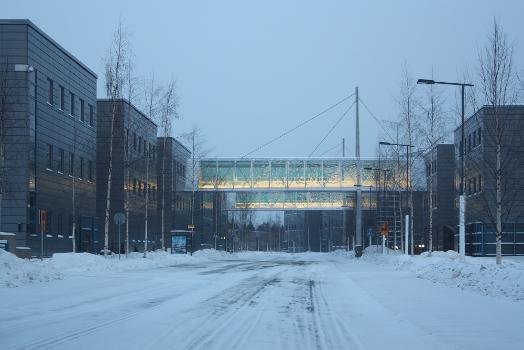 Skyways over the Elektroniikkatie street in the science park in Oulu