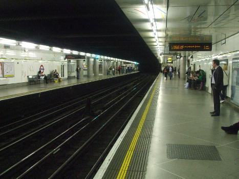 Embankment tube station District and Circle line platforms looking west