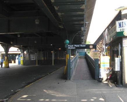 Looking northeast up passenger entry ramp of Fresh Pond Road (BMT Myrtle Avenue Line) in Ridgewood