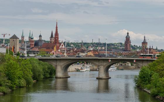 The Friedensbrücke in Würzburg, Germany:One of the major traffic bridges in the city, used by the B8 and the B27