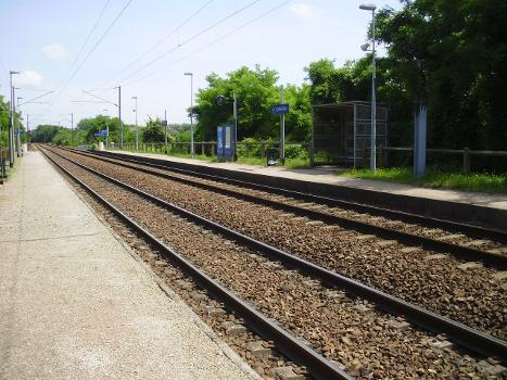 Compans station, Seine-et-Marne, France (left side platform to Crépy-en-Valois, right side platform to Paris)