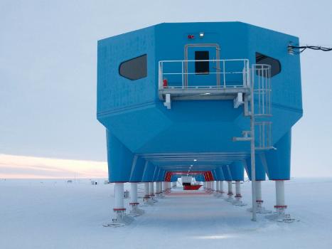 The Halley Research Station is a research facility in Antarctica:The Halley VI station consists of a string of eight modules jacked up on hydraulic legs to keep it above the accumulation of snow.