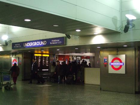 Entrance (below ground) to Heathrow Terminals 1,2,3 tube station