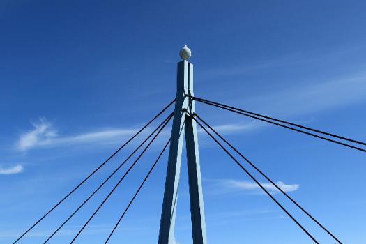 The Helsinginkoski pedestrian and bicycle bridge in Ii, Finland : The cable-stayed bridge over the Iijoki river was completed in 1994