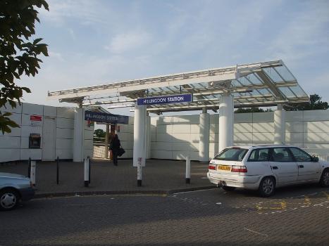 Hillingdon tube station entrance:A footbridge connects this to the station proper