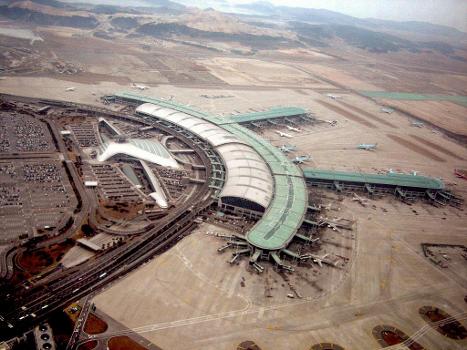 Aerial view of Incheon International Airport in Jung-gu, Incheon, South Korea