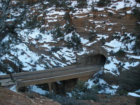 Pine Creek Bridge and Zion-Mount Carmel Tunnel East Portal in Zion National Park in Kane County, Utah, United States