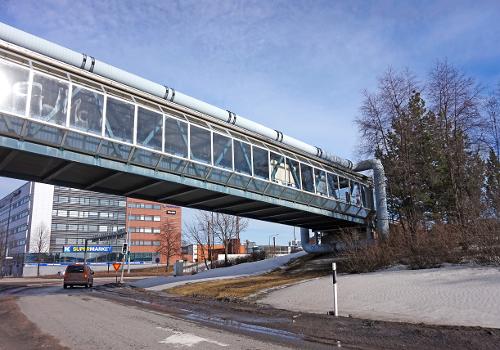The bridge Kilpisen Silta in Jyväskylä. View from the road Rantaväylä