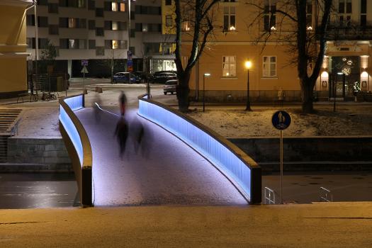 The new pedestrian bridge Kirjastosilta (Library Bridge) over the Aura River, Turku, Finland