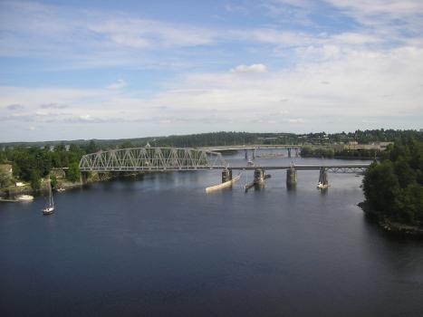 Kyrönsalmi railway bridge in Savonlinna, Finland seen from Olavinlinna