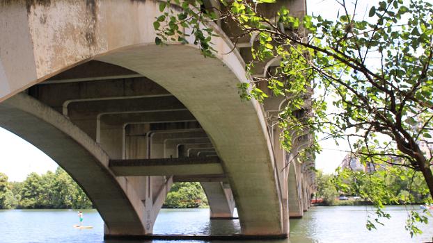 Substructure of the historic Lamar Boulevard Bridge across Lady Bird Lake in Austin, Texas