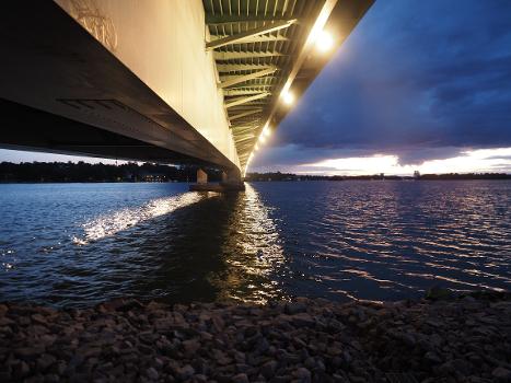 A view of the Länsiväylä bridge from Salmisaari to Lauttasaari in Helsinki, Finland, over the Baltic Sea
