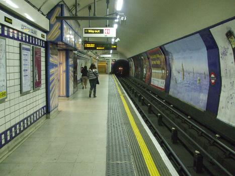 Leicester Square tube station Piccadilly line eastbound platform looking west